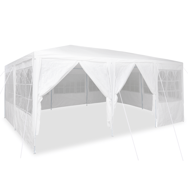 Partytent – Tuinpaviljoen – Feesttent – Paviljoen – Tuintent – 6x4m – Wit – 10 Zijwanden – Waterdicht PE – Weerbestendig Stevig Frame