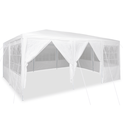 Partytent – Tuinpaviljoen – Feesttent – Paviljoen – Tuintent – 6x4m – Wit – 10 Zijwanden – Waterdicht PE – Weerbestendig Stevig Frame