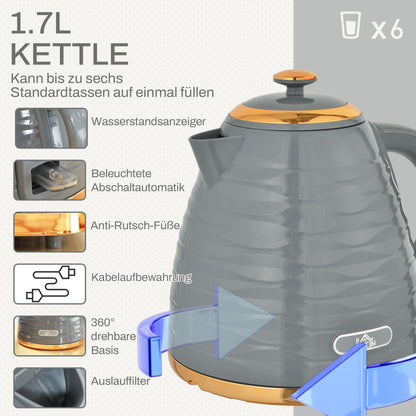 2-in-1 Broodrooster en Waterkoker – Toaster – Kettle – Ontdooien – Opwarmen – Grijs – 7 Bruiningsniveaus – Compact Design