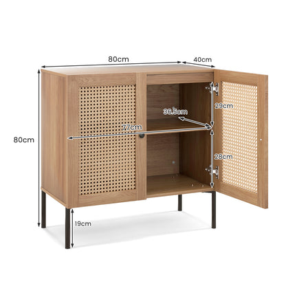 Dressoir – Ladekast – Opbergkast – Buffettafel – TV-Kast – Kunstrotan Deuren – Verstelbare Plank 80x40x80 cm – Metalen Poten