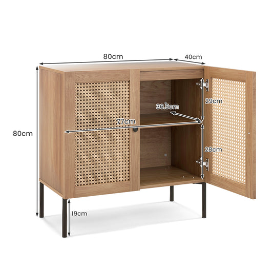 Dressoir – Ladekast – Opbergkast – Buffettafel – TV-Kast – Kunstrotan Deuren – Verstelbare Plank 80x40x80 cm – Metalen Poten