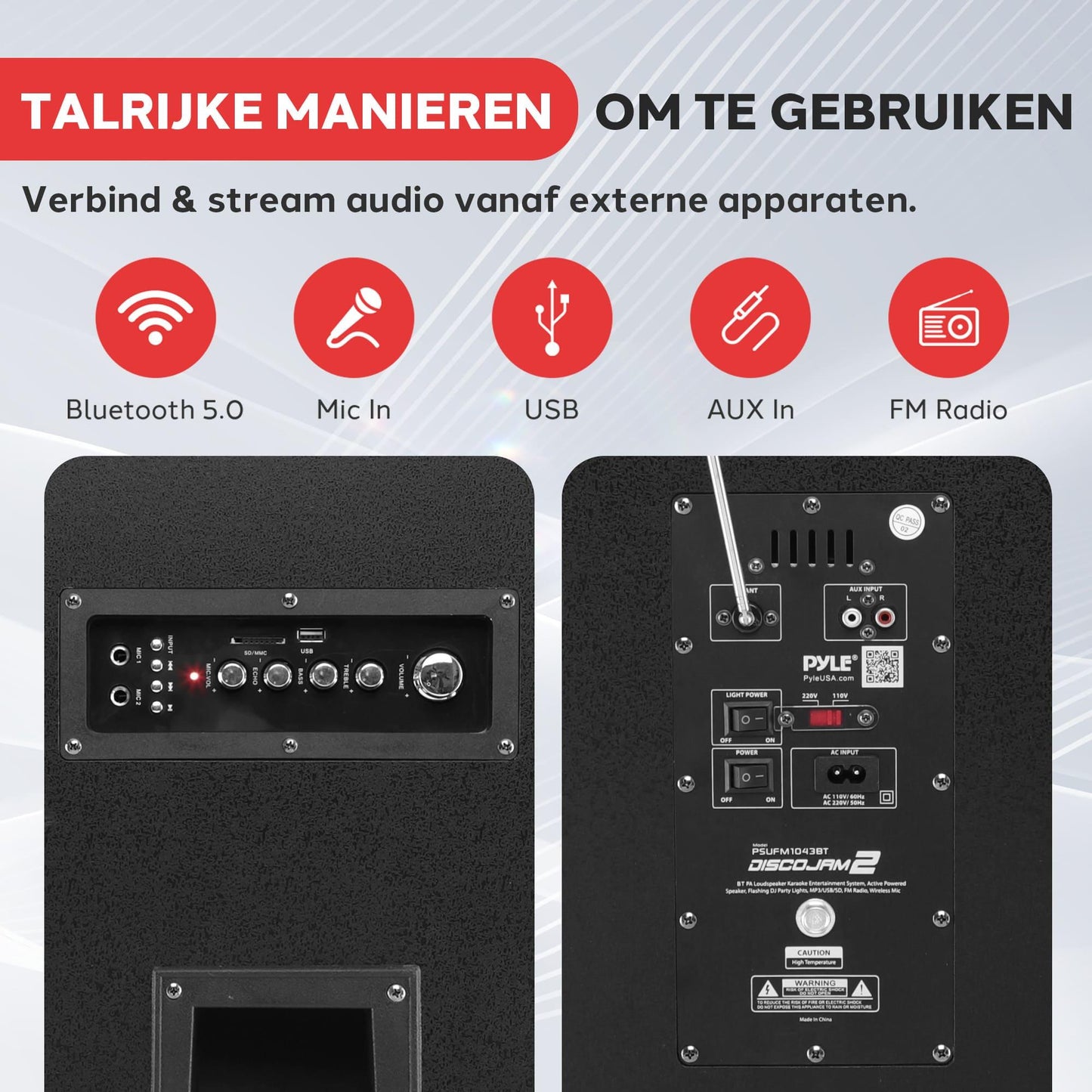Bluetooth Speaker – Draagbare Speaker – Party Speaker – Bluetooth Speaker Met Wielen – Karaoke Speaker – 2000W Krachtig Geluid – Microfooninput & Disco Verlichting