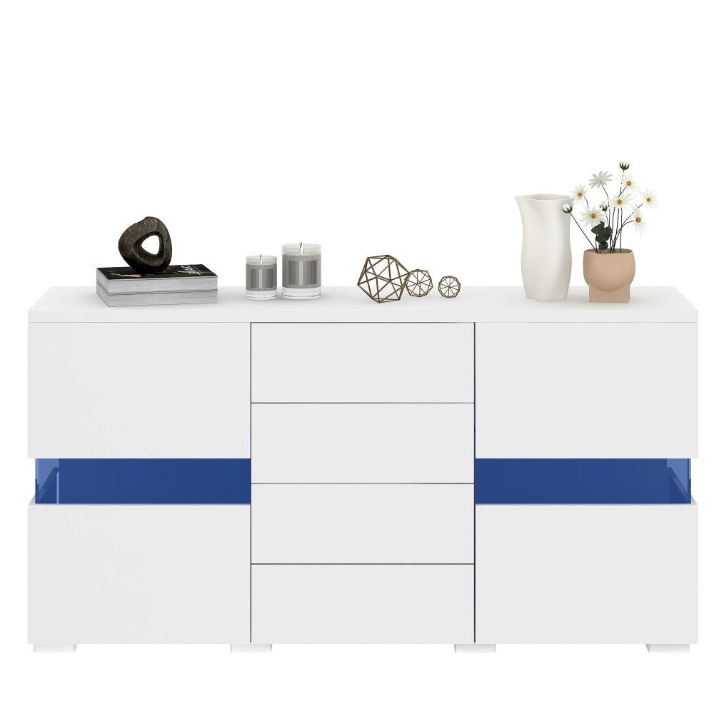 Sideboard – Buffetkast – Opbergkast – Kast – Dressoir – Modern Wit Met Blauwe Accenten – Ruime Opbergruimte – Stevige Constructie Zonder Elektriciteit