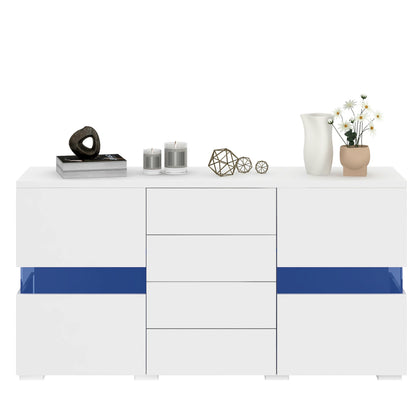 Sideboard – Buffetkast – Opbergkast – Kast – Dressoir – Modern Wit Met Blauwe Accenten – Ruime Opbergruimte – Stevige Constructie Zonder Elektriciteit