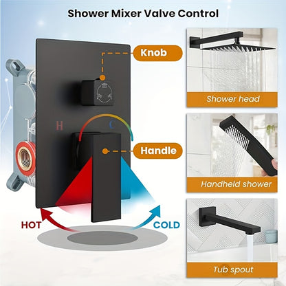 Douchesysteem Zwarte Douche Set Regendouche Handdouche Mengkraan Thermostaat – Matte Zwart – 40,64 cm Regendouche – Wandmontage – Zonder Elektriciteit – Onderhoudsvriendelijk