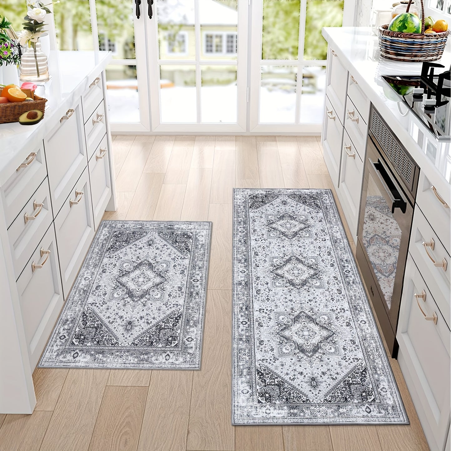 Vloerkleed – Tapijt – Lopertapijt – Speeltapijt – Antislipkleed – Laagpolig – Machinewasbaar – Lichtgewicht – Bohemian Vintage Grijs