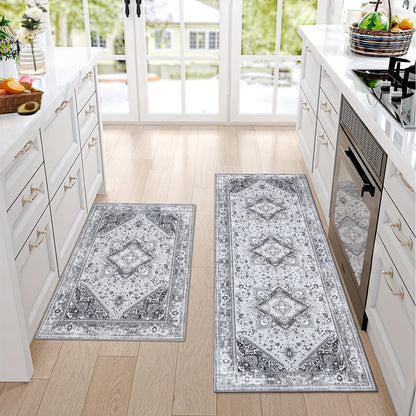 Vloerkleed – Tapijt – Lopertapijt – Speeltapijt – Antislipkleed – Laagpolig – Machinewasbaar – Lichtgewicht – Bohemian Vintage Grijs