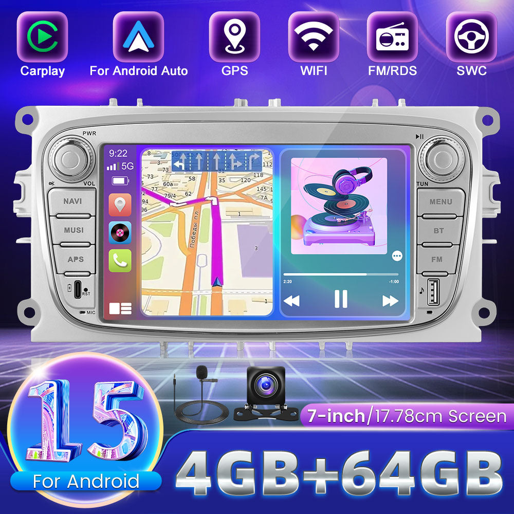 Android 15 Autoradio – Automotive Multimedia Systeem – Car Stereo – Inbouw Radio – Touchscreen Radio – 7 Inch Display – 4GB RAM & 64GB Opslag – GPS Navigatie & Bluetooth 5.0