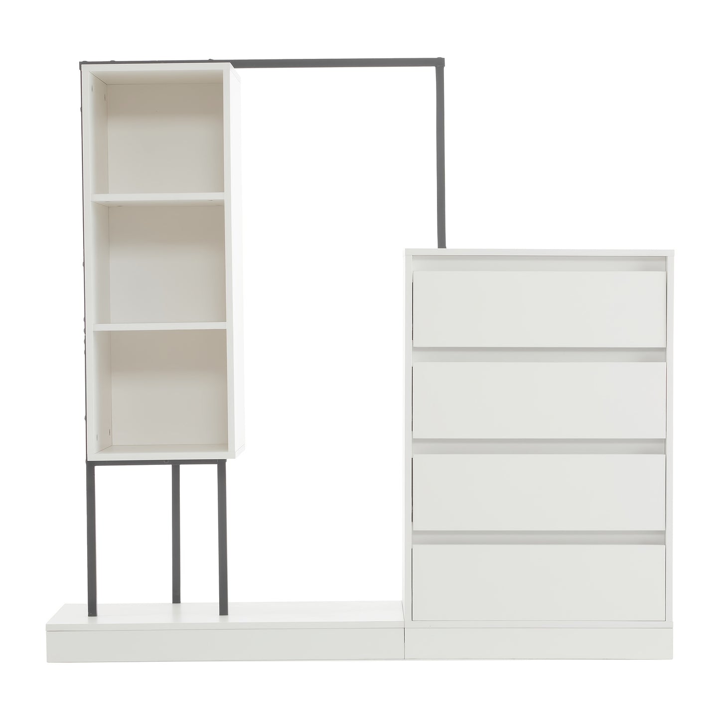 Modern White Metal Chest of Drawers & Wardrobe Set - Freestanding 5-Drawer Dresser with Hanger Rod, Heavy-Duty Non-Wood, Space-Saving Furniture for Small Spaces, Easy Assembly (No Wood Parts), 140x40x135cm)