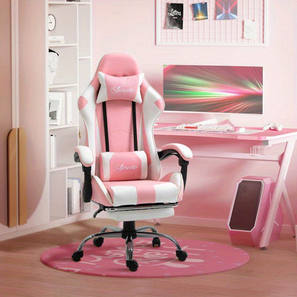 Gamingstoel – Gamestoel – Gaming Chair – Bureaustoel – Game Stoel – Ergonomisch – Verstelbare Hoofdsteun – 360° Draaibaar – Roze/Wit – Stevige Constructie – Comfortabel Gevuld