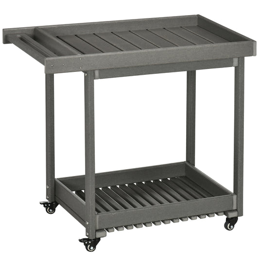 Serveerwagen – Serveerwagen op Wielen – Trolley – Barwagen – Keukentrolley – Donkergrijs – Ruime Onderplank – Handdoekhouders Aan Beide Zijden