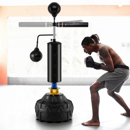 Bokszak – Staande Bokszak – Boksbal – Bokspaal – Kickboks Zak – Verstelbaar 168-201 cm – 360° Reflexstok met 2 Speedballs