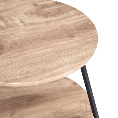 Telefoon tafel – Bijzettafel – Side table – Salontafel – Opbergtafel – Modern ontwerp – Zwart metalen frame – 46x46x45 cm – Bruin MDF oppervlak