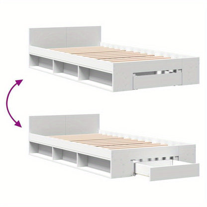 White Bed Frame with Drawer, 100X200 Cm, Made of Multilayer Wood, Removable And Sturdy.