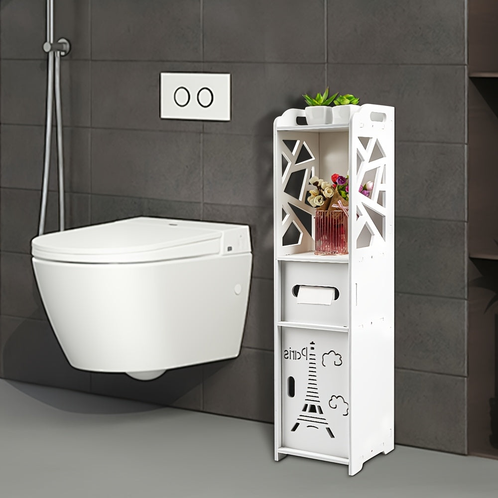 Compact Bathroom Shelf Cabinet 80cm Height | PVC Organizer For Small Spaces, 20x20cm Slim Design | Space-Saving (White, Easy-Clean Surface), Standing Shelf