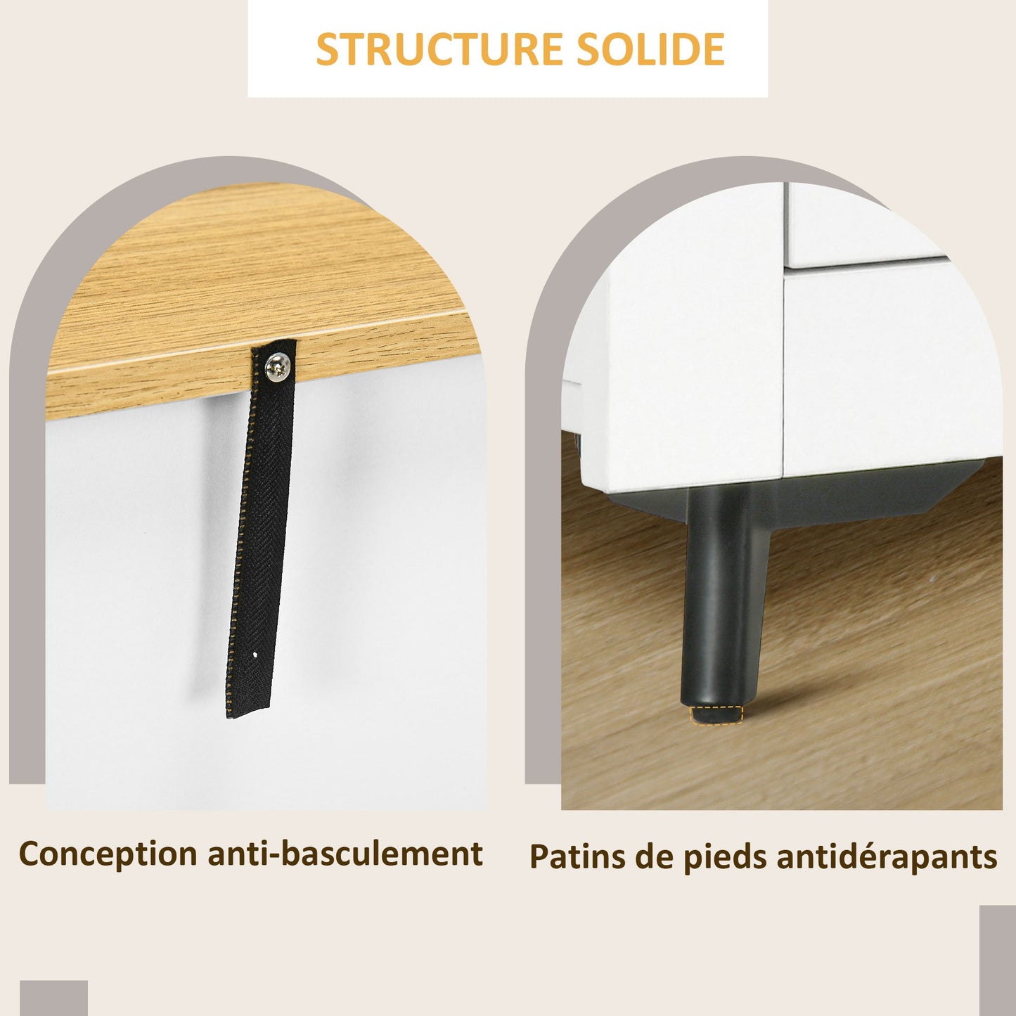 Kast – Opbergkast – Dressoir – Buffettafel – Meubel – Wit – Houtlook Plank – Soft-Close Deuren – Anti-Kantel Beveiliging