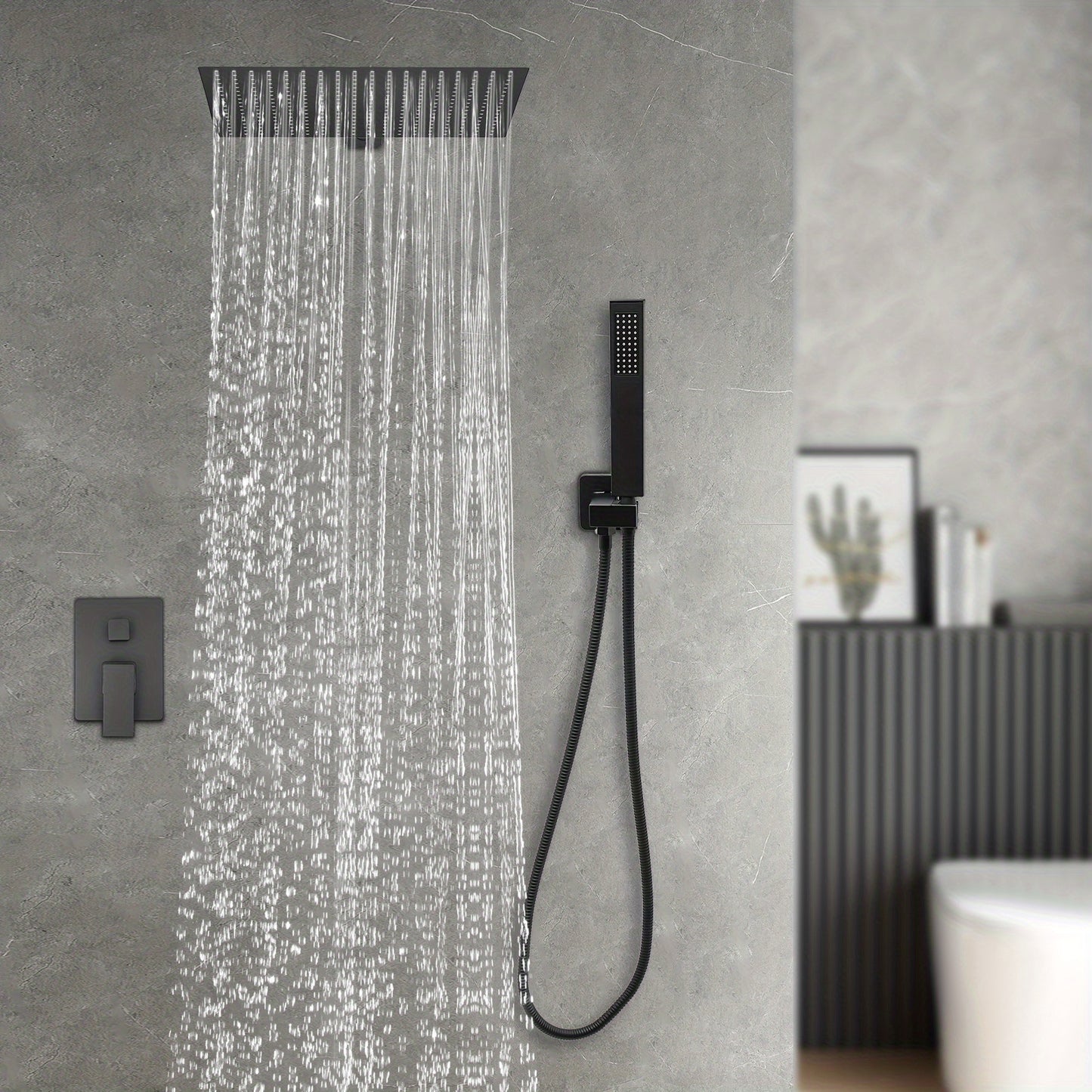 Inbouwdoucheset – Doucheset – Regendouche – Handdouche – Douchearmatuur – Zwart – 40x40 cm Regenkop – Roestvrijstalen Slang 1,5m