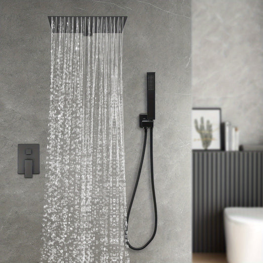Inbouwdoucheset – Doucheset – Regendouche – Handdouche – Douchearmatuur – Zwart – 40x40 cm Regenkop – Roestvrijstalen Slang 1,5m