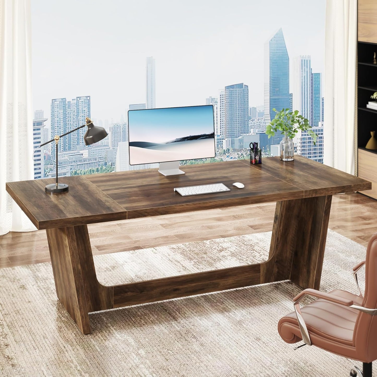 Vintage Computerbureau – Bureau – Werktafel – Office Table – Vergadertafel – Groot 180x79x75 cm – Rustiek Bruin – Hout – Industrieel Design