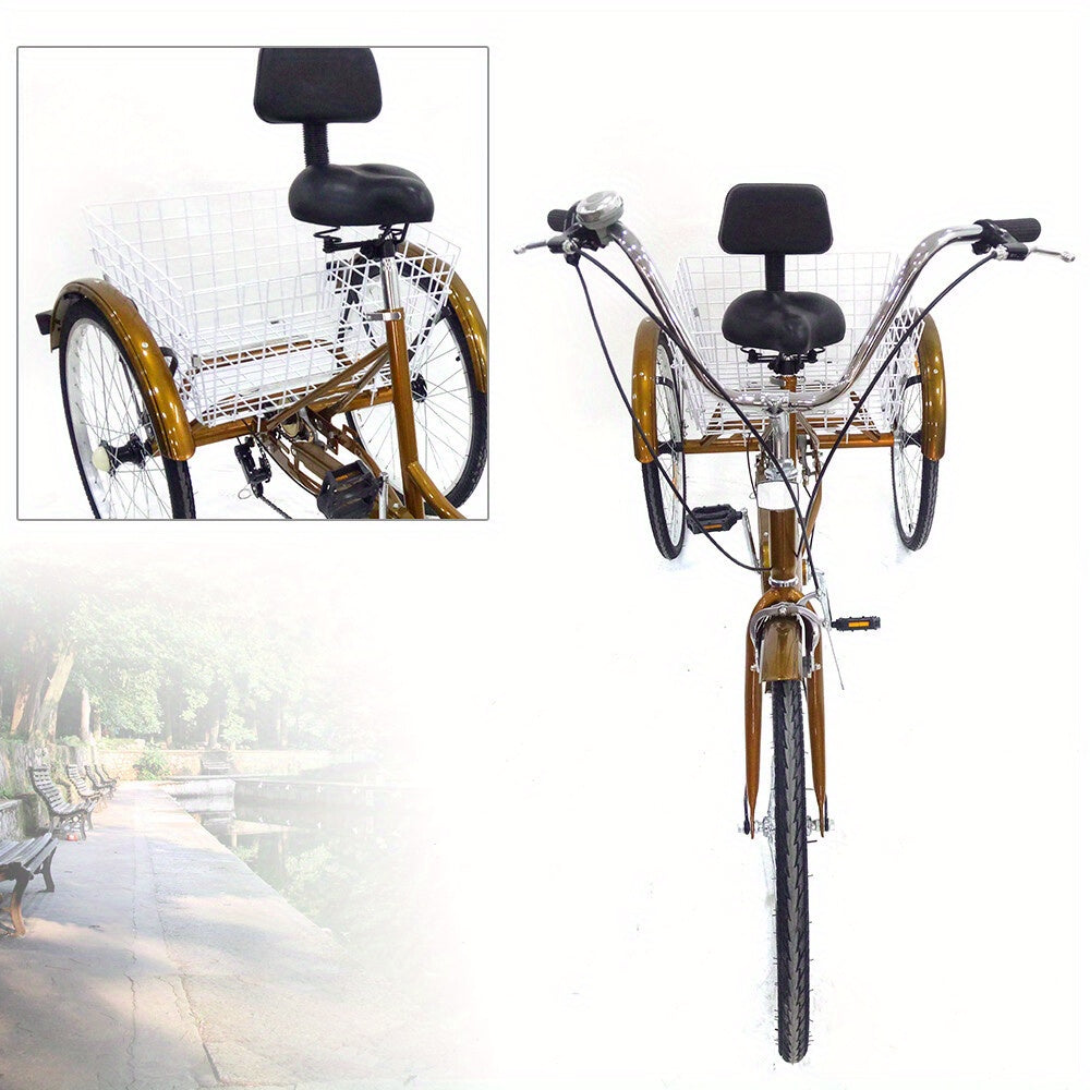 Driewieler – Volwassenenfiets – Driewieler Fiets – Rickshaw – Driewieler Voor Volwassenen – Gouden Aluminium Frame – Ergonomische Rugleuning & 6 Versnellingen