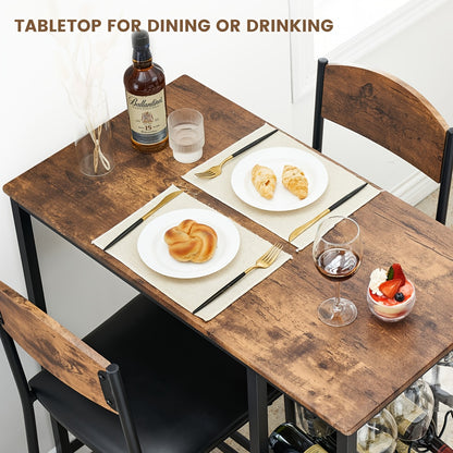 3pcs Bar Table Set for 2 with Footrest Chairs, Kitchen Table with 2 Upholstered Chairs, Dining Table Set with Wine Rack and Storage Shelf, Cup Holder for Kitchen and Dining Room, Small Space, Apartment, Dining Table Set for 2