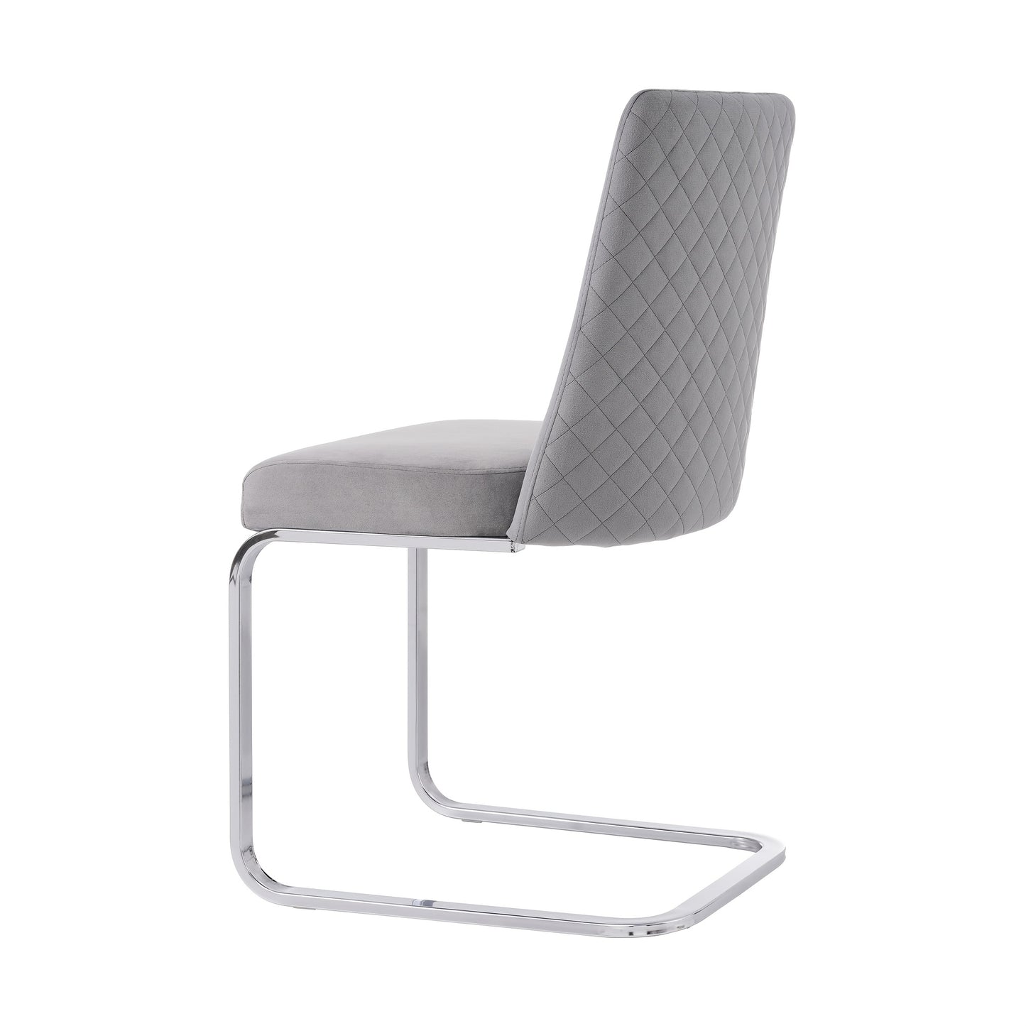 Grijze Velvet Eetkamerstoel – Luxe Stoel – Lounge Stoel – Woonkamerstoel – Slaapkamerstoel – Diamond Back Design – Zilverkleurige Metalen Poten – Set Van 2