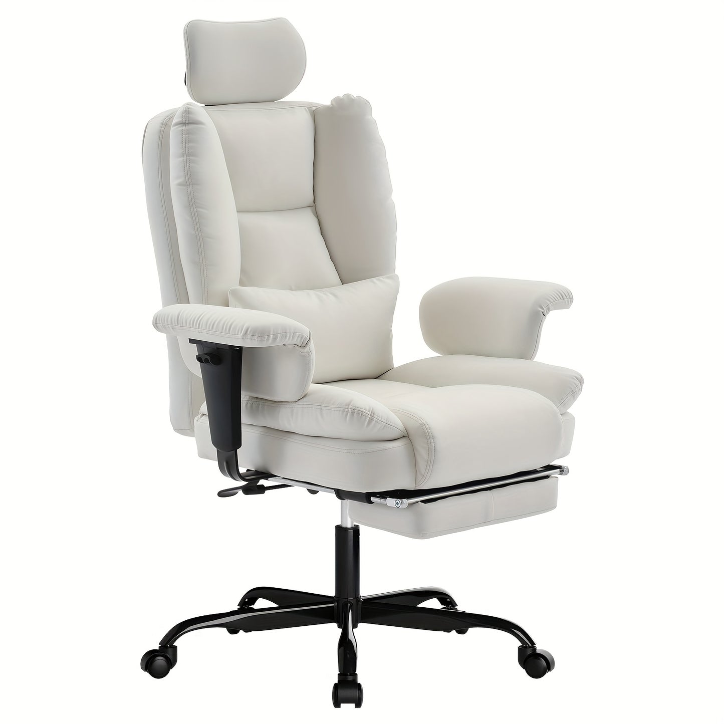Bureaustoel – Ergonomische Stoel – Kantoorstoel – Draaistoel – Verstelbare Bureaustoel – Memory Foam Kussen – Stevig Metalen Frame – Wit