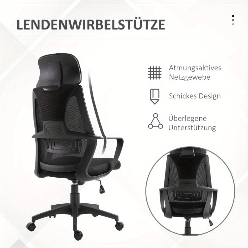 Ergonomische Bureaustoel – Kantoormeubilair – Bureaustoel Thuiswerk – Werkstoel – Draaistoel – Verstelbare Hoogte – Ademend Mesh Rugleuning – Lendensteun – Zwart