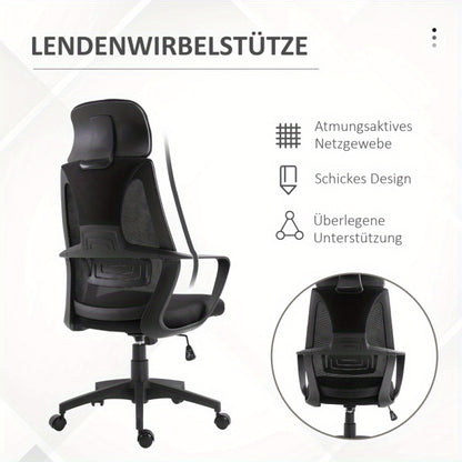 Ergonomische Bureaustoel – Kantoormeubilair – Bureaustoel Thuiswerk – Werkstoel – Draaistoel – Verstelbare Hoogte – Ademend Mesh Rugleuning – Lendensteun – Zwart