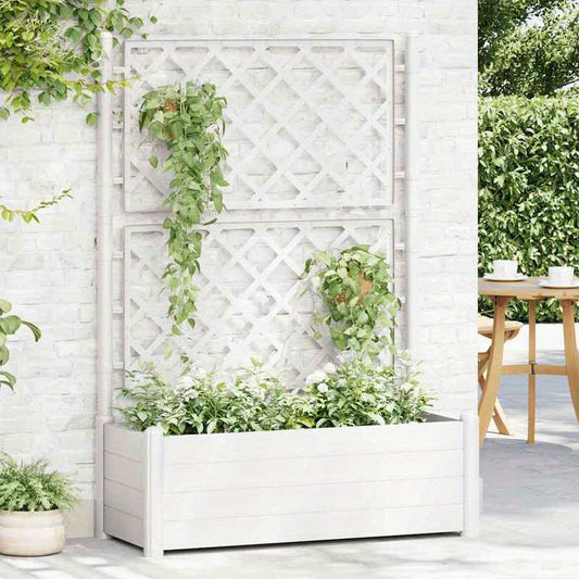 Easy to assemble modern and simple Planter with trellis 100x43x142cm White backyard high-quality flower box kit