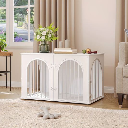 Hondenbench – Hondenkooi – Huisdiervangkooi – Hondenkennel – Hondenschuur – Middelgrote Honden – Wit – 3-Deurs Boogvormige Deur – Stevig Metalen Frame – Multifunctioneel Meubelstuk – 60x100x63 cm