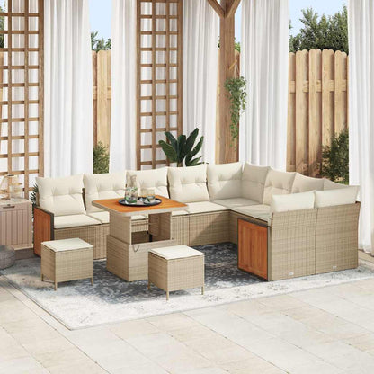 Tuinbank – Tuinmeubel – Garden Sofa – Buitenbank – Terrasbank – Beige en Crèmewit – Poly Rattan en Massief Acaciahout – Weerbestendig en Comfortabel