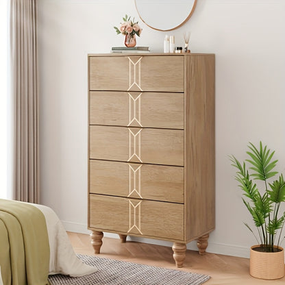 Ladeblok – Ladenkast – Opbergkast – Ladekast – Kantoorlade – 5 Lades – Gouden Handgrepen – Hout Kunststof – 68,5 cm Hoog – Ruime Opbergruimte 3,2+ Kubieke Voet