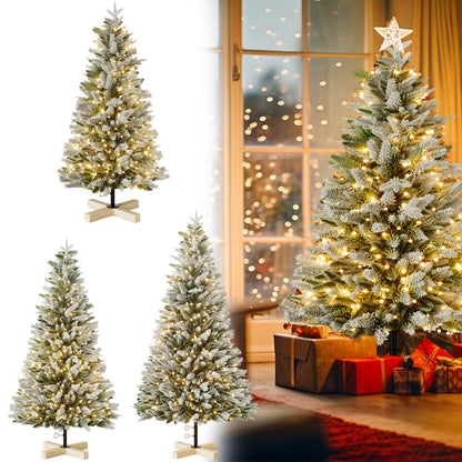 Kunstkerstboom – Kunstkerstboom Met Verlichting – Kunstboom – Kerstboom – Kerstdecoratie – 225 cm Hoog – Sneeuweffect Met Warm Witte LED’s – PE en PVC Takken