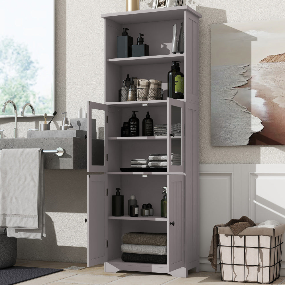 Hoge Kast Badkamer – Opbergkast – Bergkast – Badmeubel – Opberger – Minimalistisch Design – 57,4 x 28,5 x 160 cm – Verstelbare Verdelers – Ruimtebesparend Wit