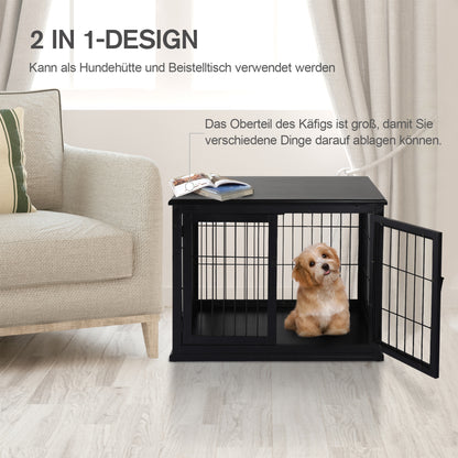 Hondenbench – Bench – Hondenkooi – Hondenhok – Hondenkooi Opbergmeubel – Dubbele Deuren – MDF & Metaal – 58,5 x 81 x 66 cm – Zwart