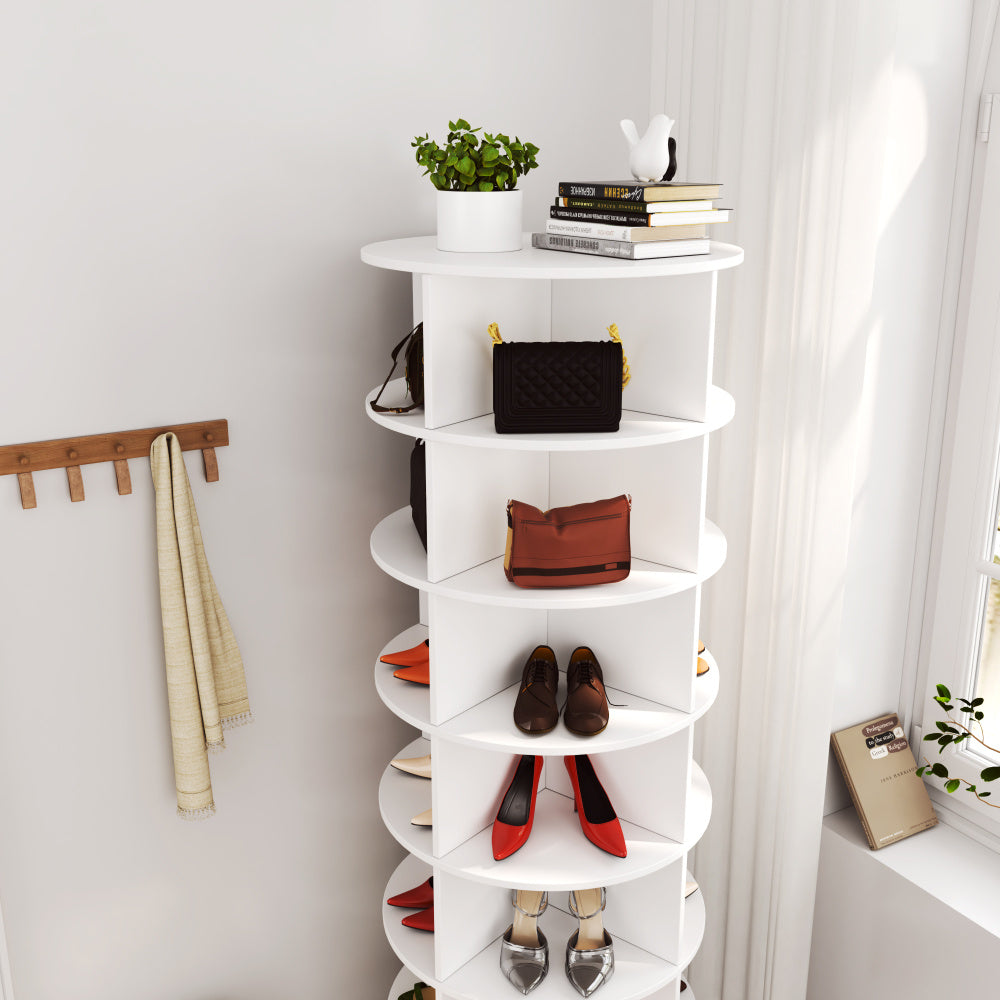 360° Rotating Shoe Cabinet with 7-Tier Shelves - White Modern Space-Saving Design, Holds Up to 28 Shoes, Durable Floor-Standing Storage Organizer for Entryway, Closet, Living Room, Shoe Storage Organizer, Closet Organization