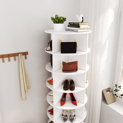 360° Rotating Shoe Cabinet with 7-Tier Shelves - White Modern Space-Saving Design, Holds Up to 28 Shoes, Durable Floor-Standing Storage Organizer for Entryway, Closet, Living Room, Shoe Storage Organizer, Closet Organization