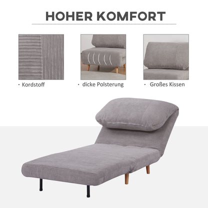 2-in-1 Slaapbank – Slaapbank Bed – Bedbank – Sleeperbank – Lichtgrijs – Verstelbare Vouwmatras – Chaise Lounge Met Corduroy Bekleding