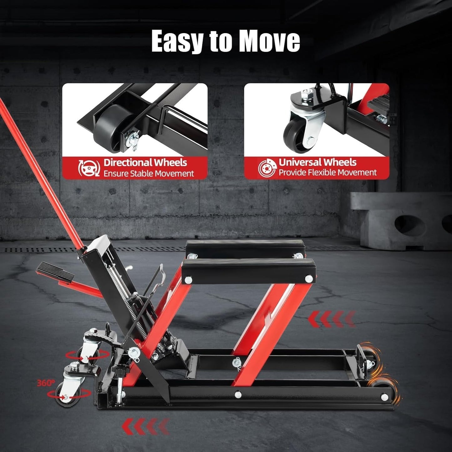 Motorfietsbrugwagen – Motorlift – Hydraulische Motorlift – Motorhefbrug – Motor Tilplatform – Hoog Draagvermogen 680 kg – 3 Veiligheidspennen & 4 Wielen