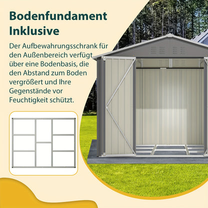 Tuinhuisje – Tuinschuur – Berging – Gereedschapsschuur – Metaal – Weerbestendig Staal – Ventilatie – Met Slot – 244x183 cm – Grijs