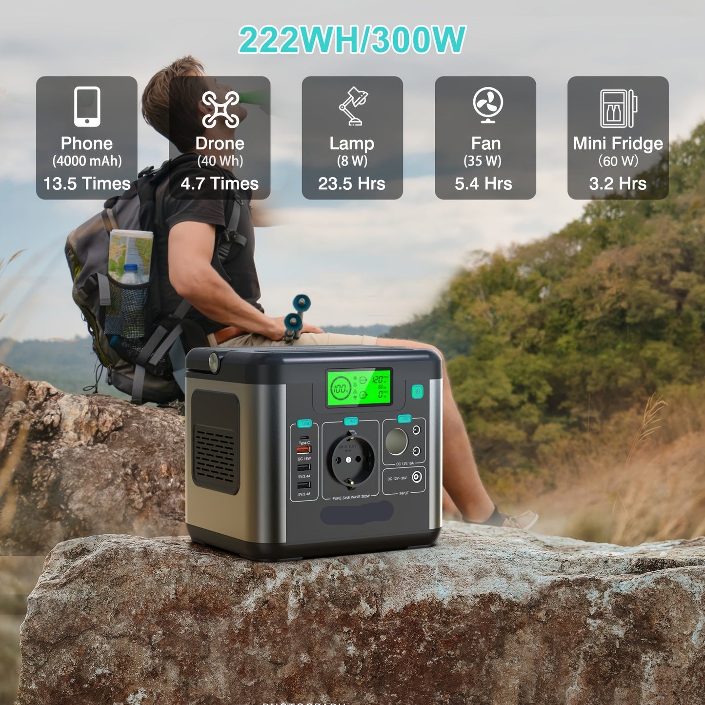 Mobiele Powerstation – Draagbare Accu – Outdoor Stroomvoorziening – Camping Energie – 222 Wh Capaciteit – 300 W Output