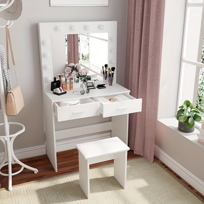 Kaptafel – Make-up Tafel – Schminktisch – Verzorgingstafel – Vanity – Zwart Ontwerp – Twee Grote Laden – Ruime Spiegel – Compact Formaat