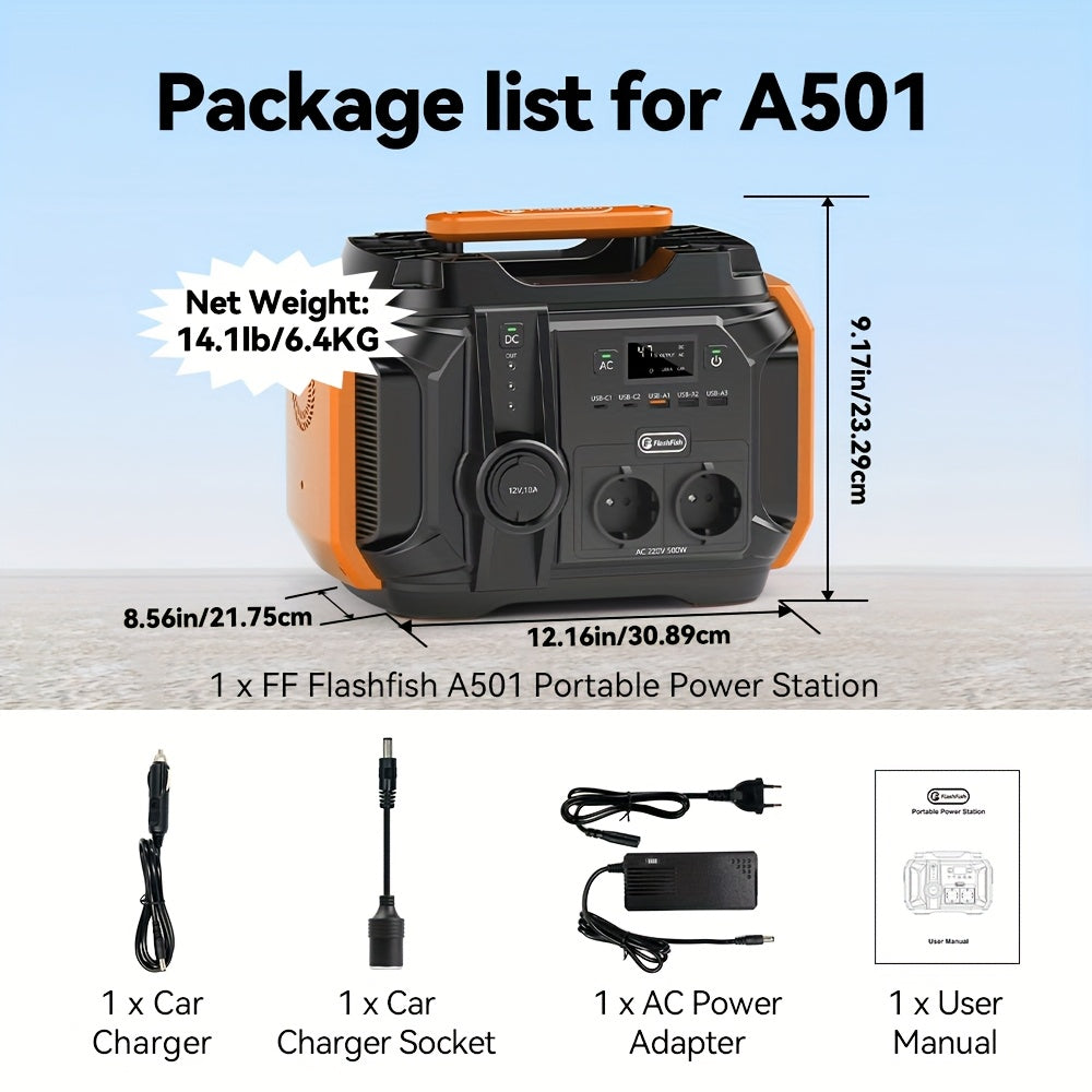 Power Station Portable – Draagbare Generator – Noodstroomvoorziening – Camping Accu – Mobiele Powerbank – 540Wh Lithium Batterij – Pure Sinusgolf Uitgang – Compact & Lichtgewicht Design