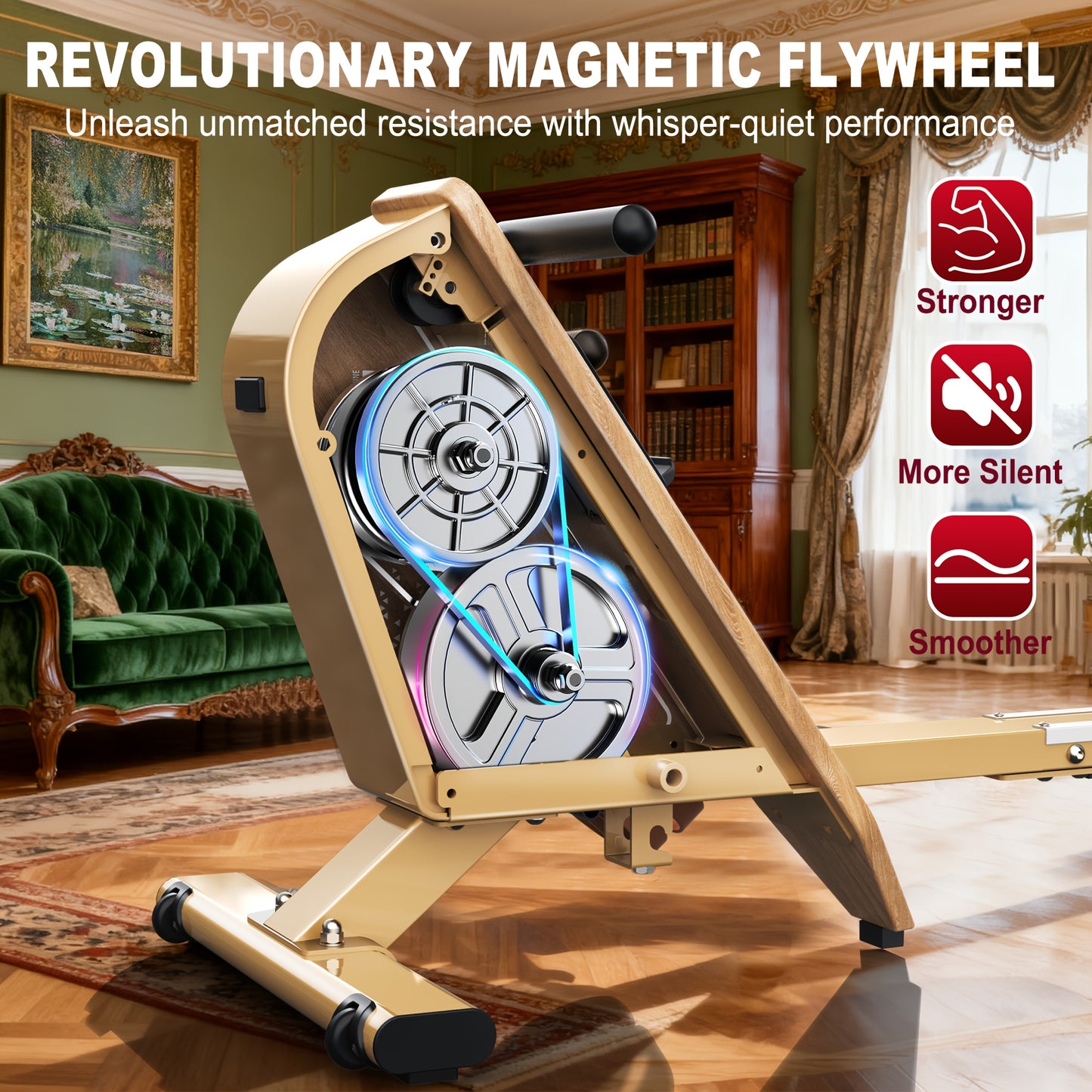 VOWVIT Magnetic Rowing Machine for Home with Wireless Monitor, Compatible for Kinomap & Fitswear App Sync, 16-Resistant Levels, Quiet Operation, Compact Vertical Storage Rowing Machine with Weight Capacity, Suitable for