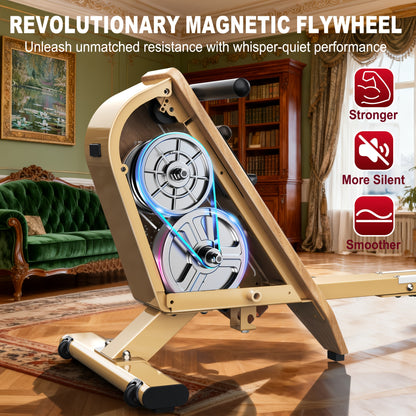 VOWVIT Magnetic Rowing Machine for Home with Wireless Monitor, Compatible for Kinomap & Fitswear App Sync, 16-Resistant Levels, Quiet Operation, Compact Vertical Storage Rowing Machine with Weight Capacity, Suitable for