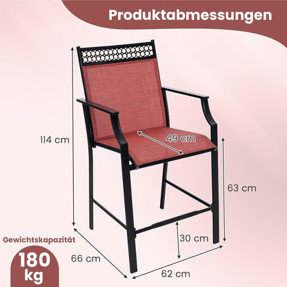 Tuinstoelen – Terrasstoelen – Balkonstoelen – Hoge Stoelen – Ligstoelen – Metalen Frame – Sneldrogende Ademend Zitting – Max. 180 kg Belastbaar – Rood