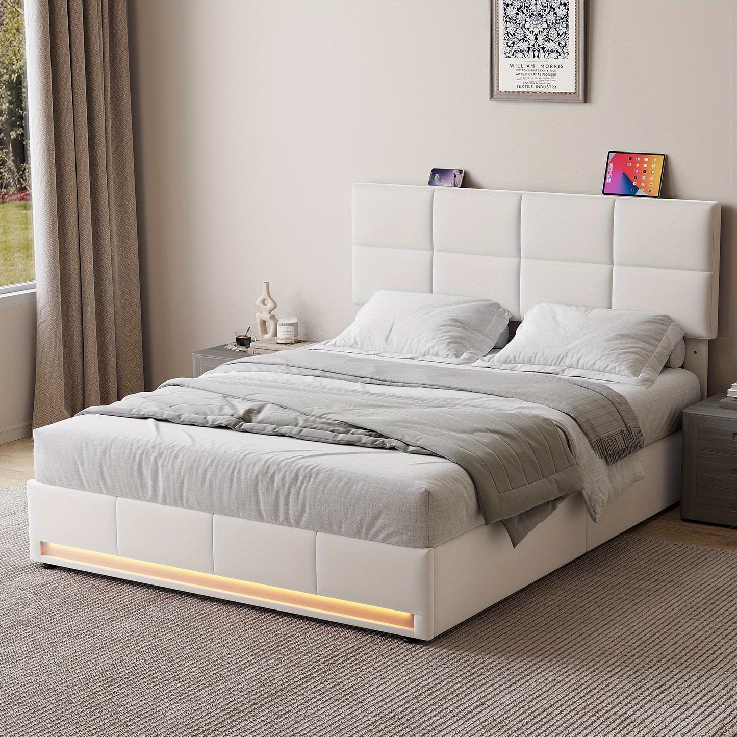 Bedframe – Opbergbed – Gestoffeerd Bed – Tweepersoonsbed – Platformbed – Hydraulische Opbergruimte – Stijlvol Beige Fluweel