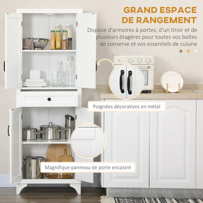 High Buffet Keukenkast – Keukenkastje – Buffettafel – Opbergkast – Dressoir – Hoog 170 cm – Met 4 Deuren en 1 Lade – Verstelbare Plank – Wit