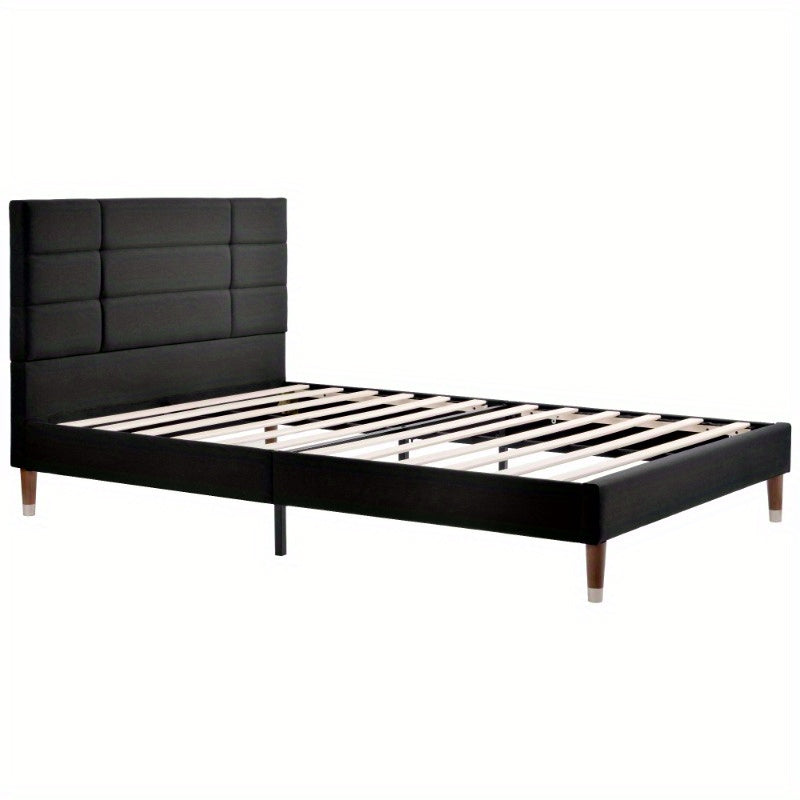 Tweepersoons Bedframe – Bedbodem – Boxspring – Bedframe Met Matras – Slaapbank – Zwart Linnen Gestoffeerd – 140x200 Cm – Inclusief Slatted Basis Met Donzen Kern Matras